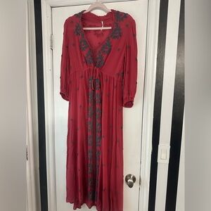 Free People Pink Embroidered Maxi Dress – Size Small